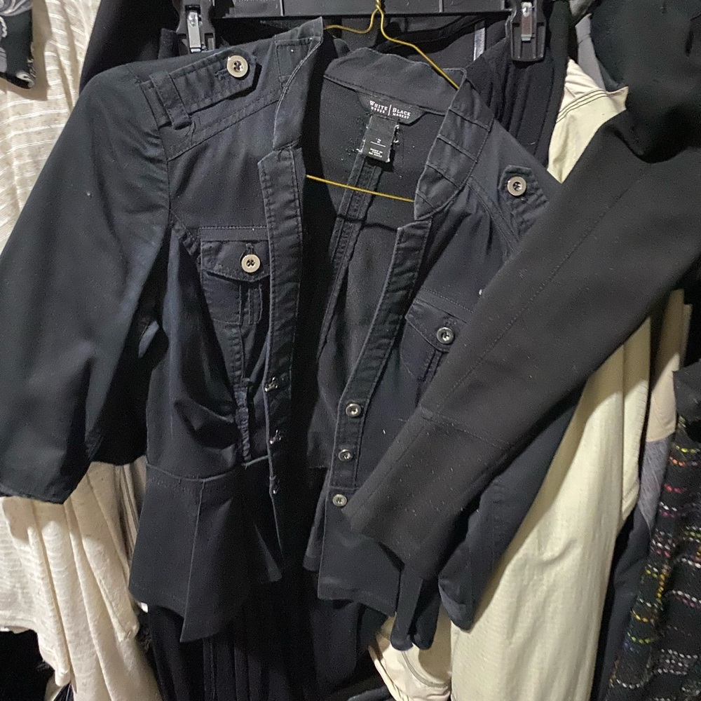 White House Black Market Black Utility Jacket with Button Details